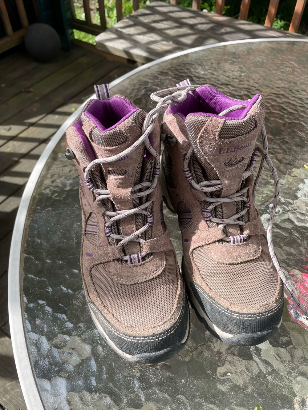 L.L. Bean Women's Taupe Hiking Boots with Purple Lining